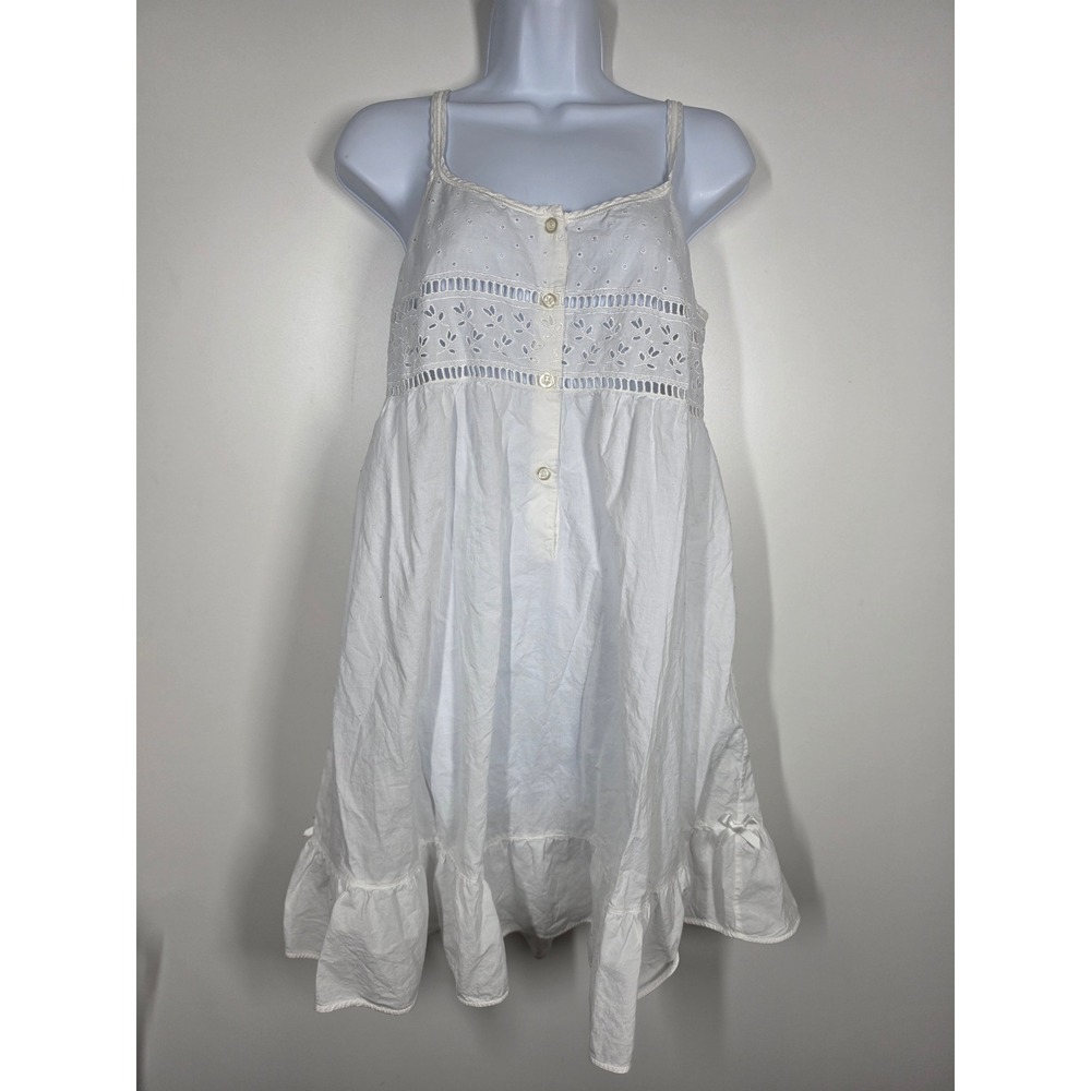 Vintage White Linen Blend Tiered Midi Dress Sleeveless Button Front Ruffle Hem M